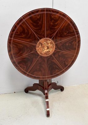 19th Century Charles X Pedestal Table in Mahogany Bramble Veneer & Marquetry-RVK-696183