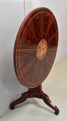 19th Century Charles X Pedestal Table in Mahogany Bramble Veneer & Marquetry-RVK-696183