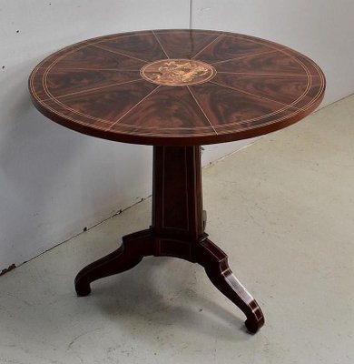 19th Century Charles X Pedestal Table in Mahogany Bramble Veneer & Marquetry-RVK-696183