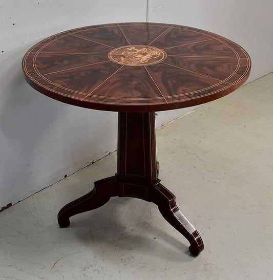 19th Century Charles X Pedestal Table in Mahogany Bramble Veneer & Marquetry