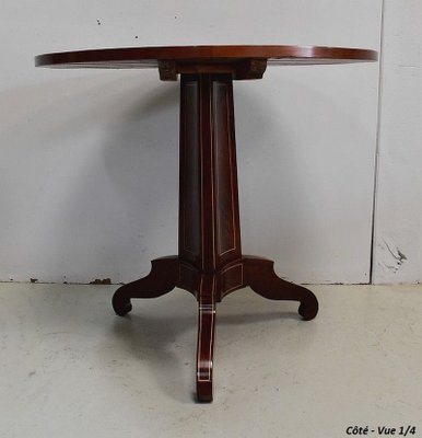 19th Century Charles X Pedestal Table in Mahogany Bramble Veneer & Marquetry-RVK-696183