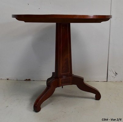 19th Century Charles X Pedestal Table in Mahogany Bramble Veneer & Marquetry-RVK-696183