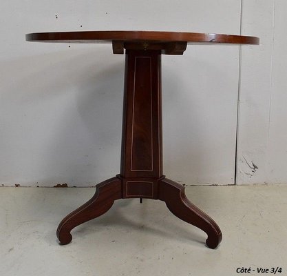 19th Century Charles X Pedestal Table in Mahogany Bramble Veneer & Marquetry-RVK-696183