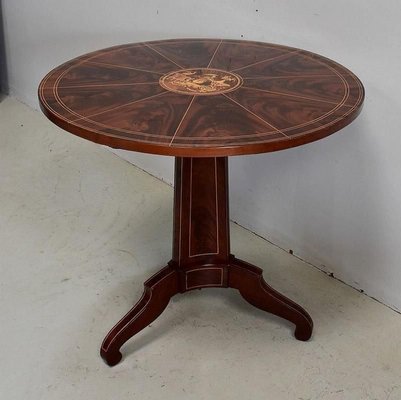 19th Century Charles X Pedestal Table in Mahogany Bramble Veneer & Marquetry-RVK-696183