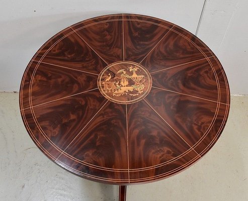 19th Century Charles X Pedestal Table in Mahogany Bramble Veneer & Marquetry-RVK-696183