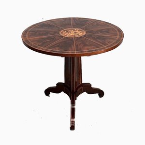 19th Century Charles X Pedestal Table in Mahogany Bramble Veneer & Marquetry-RVK-696183