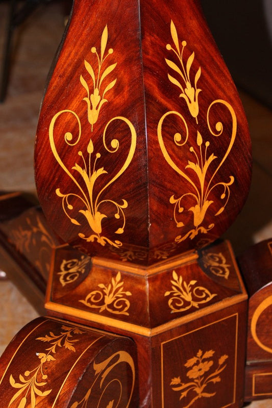 19th Century Charles X Pedestal Table in Mahogany & Maple Marquetry