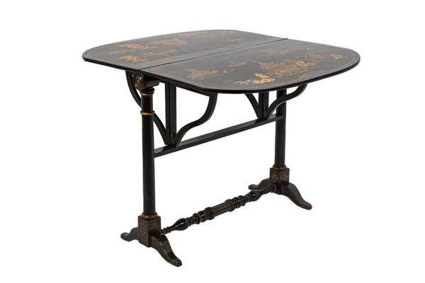 19th Century Chinese Black Lacquered Wood Leaf Table-CEJ-800442