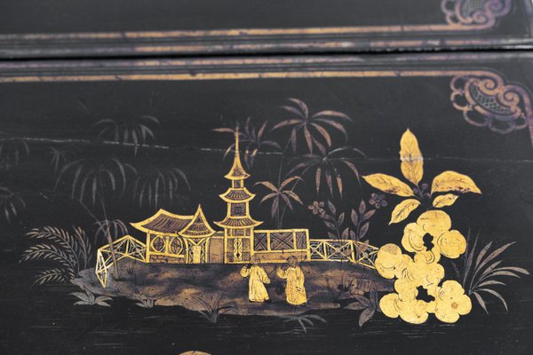 19th Century Chinese Black Lacquered Wood Leaf Table-CEJ-800442