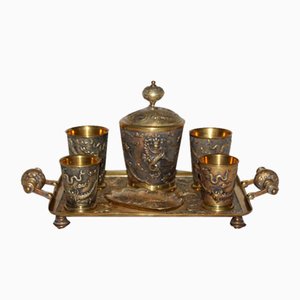 19th Century Chinese Bronze Desk Smoking Set with Dragon Decor, Set of 7-NAD-1784313