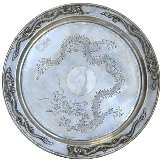 19th Century Chinese Export Silver Tray from Zee Wo