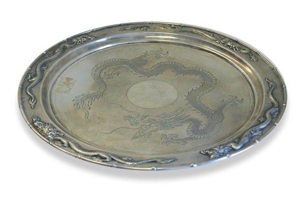 19th Century Chinese Export Silver Tray from Zee Wo-ZCI-751806