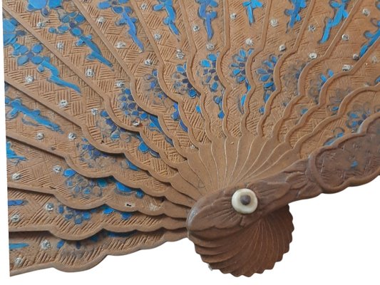 19th Century Chinese Hand Painted Sandalo Wook and Papyrus Fan the Thousand Faces-TCS-1156282