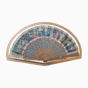 19th Century Chinese Hand Painted Sandalo Wook and Papyrus Fan the Thousand Faces-TCS-1156282