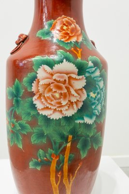 19th Century Chinese Red Vase Decorated with Peonies-UJE-742921