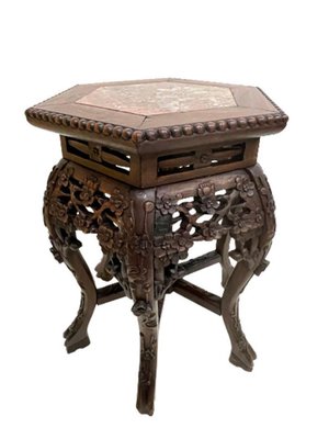 19th Century Chinese Side Table or Plant Stand with Marble Top-UCH-1224233