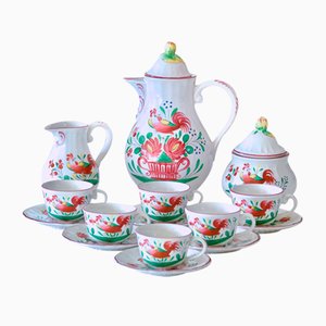 19th Century Coffee Service with Hand-Painted Rooster from St Clément, 1890s, Set of 15-SHG-2031543