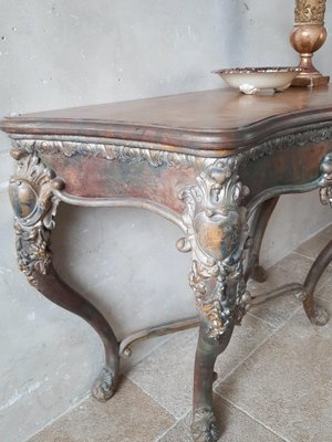 19th Century Console Table with Patina in Gold, Cognac and Petrol Tones-TDA-1376456