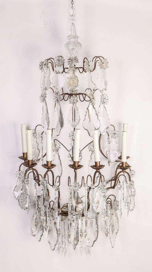 19th Century Continental 7 Branch Cut-Glass Wall Lights, Set of 2