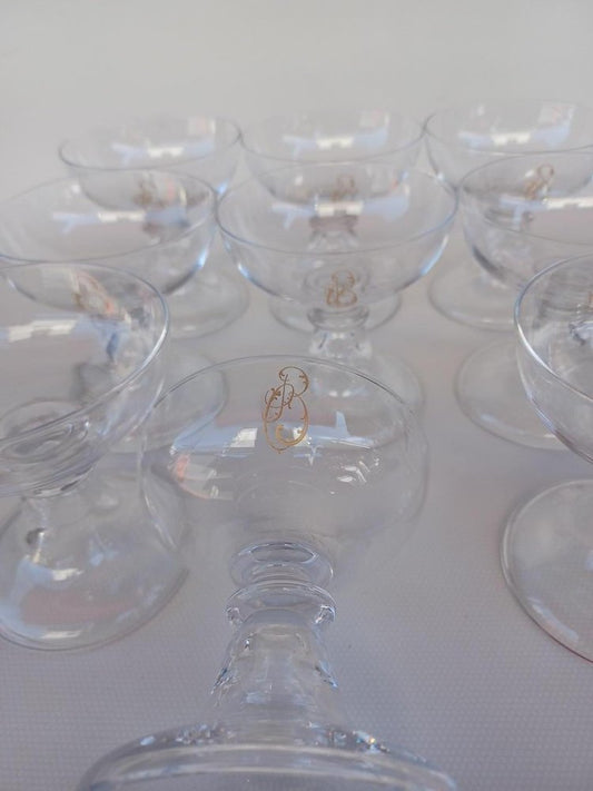 19th Century Cryistal Champagne Cups from Val Saint Lambert, Set of 12