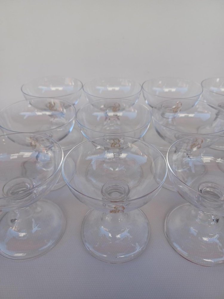 19th Century Cryistal Champagne Cups from Val Saint Lambert, Set of 12