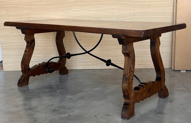 19th Century Dining Table in Walnut with Lyre Legs and Heavy Top, Spain, 1890s-PSK-2017181