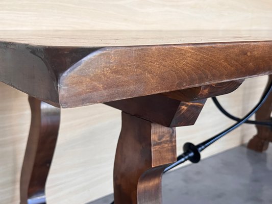 19th Century Dining Table in Walnut with Lyre Legs and Heavy Top, Spain, 1890s-PSK-2017181