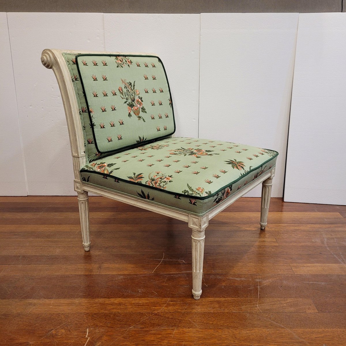 19th Century Directory Armchairs in White Wood and Pierre Frey Fabric, France, Set of 2