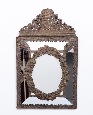 19th-Century Dutch Brass Repousse Cushion Mirror-GCG-1003549