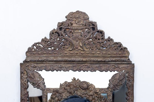 19th-Century Dutch Brass Repousse Cushion Mirror-GCG-1003549