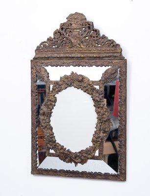 19th-Century Dutch Brass Repousse Cushion Mirror-GCG-1003549