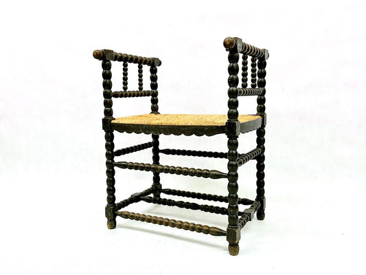 19th Century Dutch Jacobean Style Ebonised Oak Bobbin Bench