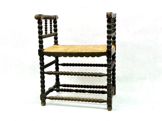 19th Century Dutch Jacobean Style Ebonised Oak Bobbin Bench-ZCY-1799596