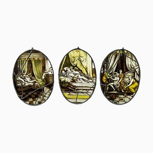 19th Century Dutch Oval Fire-Painted Stained Glass Windows by Jan Schouten for Delft, Set of 3-UCH-1224343