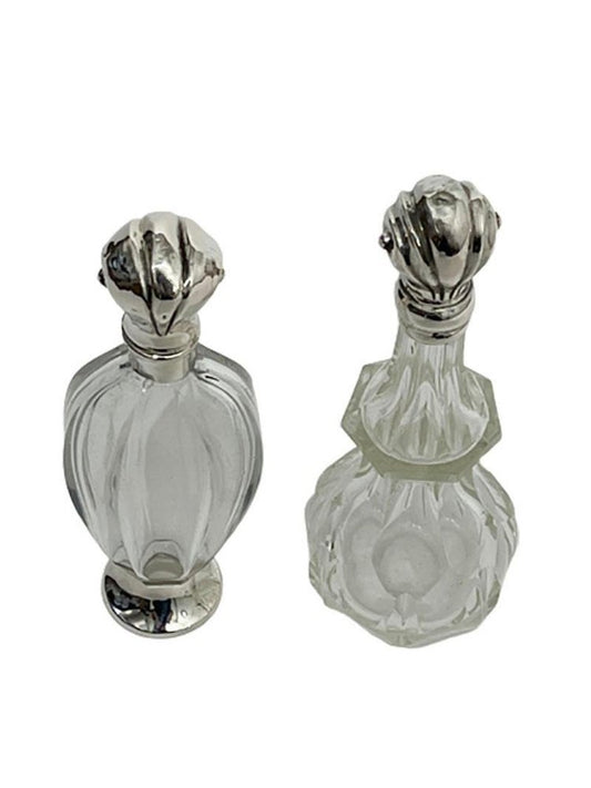 19th Century Dutch Silver and Crystal Scent or Perfume Bottles, Set of 2