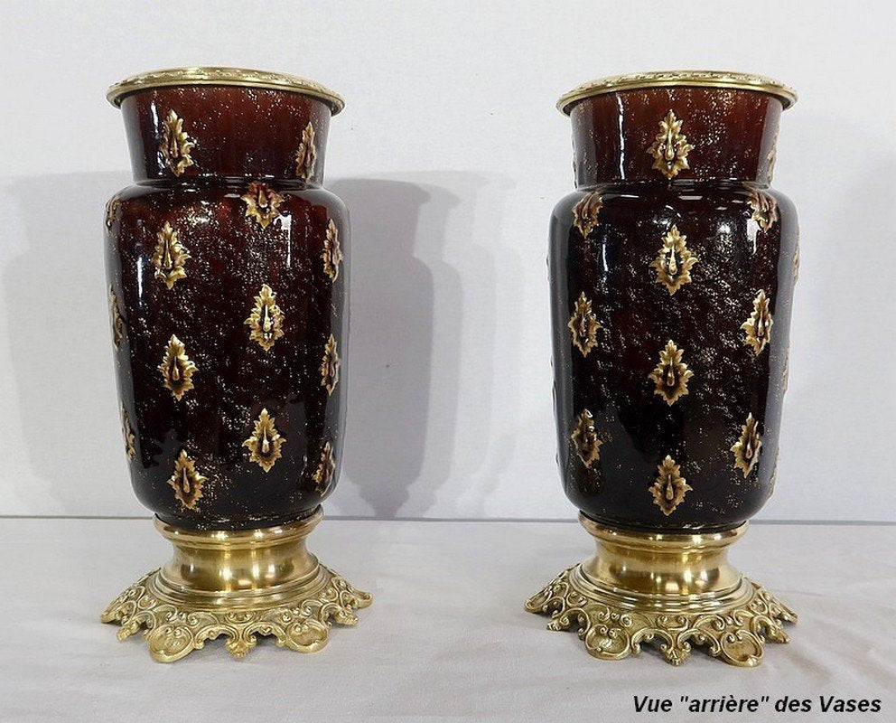 19th Century Earthenware and Bronze Vases by E. Gilles, Set of 2