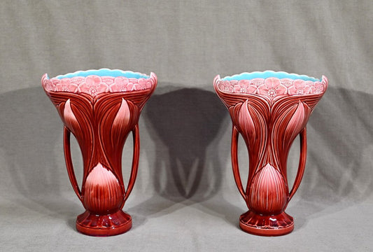 19th Century Earthenware Vases by Digoin Sarreguemines, Set of 2