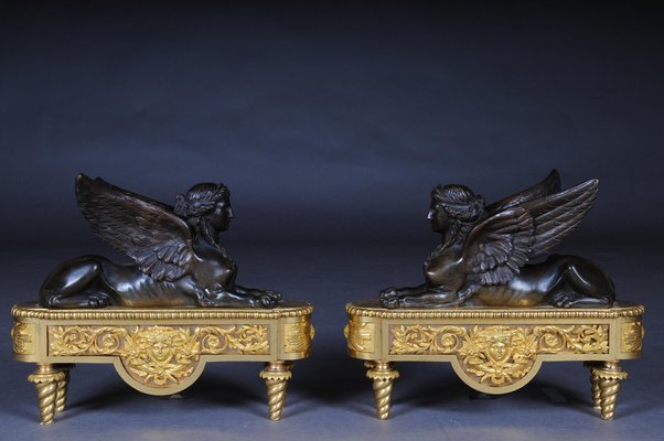 19th Century Empire Brass Sphinx Chimneys, 1860s, Set of 2-FLW-1402218