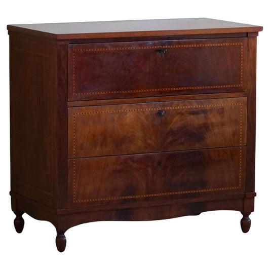 19th Century Empire Danish Mahogany Dresser with Intarsia