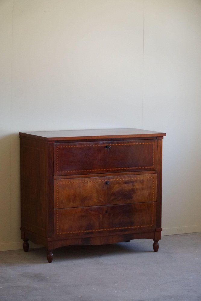 19th Century Empire Danish Mahogany Dresser with Intarsia