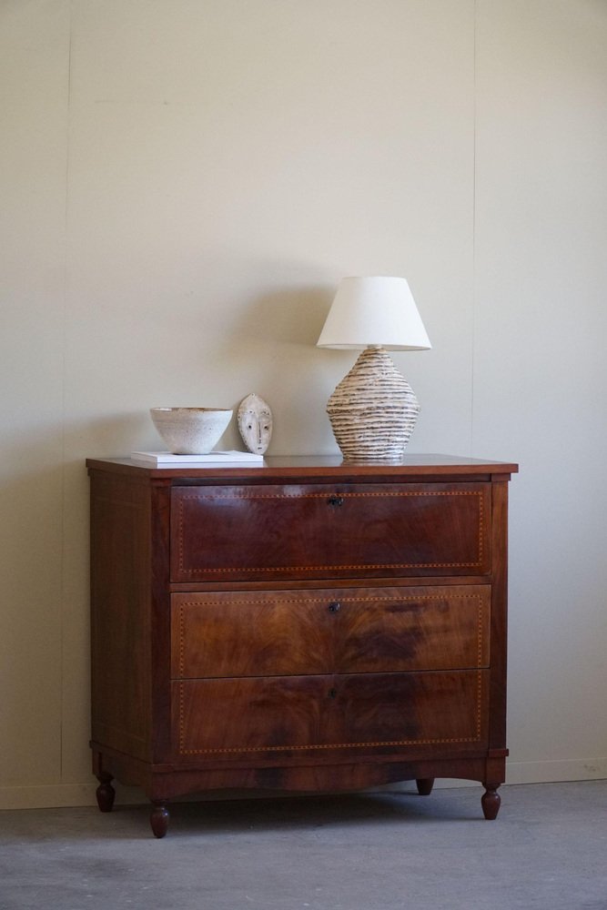 19th Century Empire Danish Mahogany Dresser with Intarsia