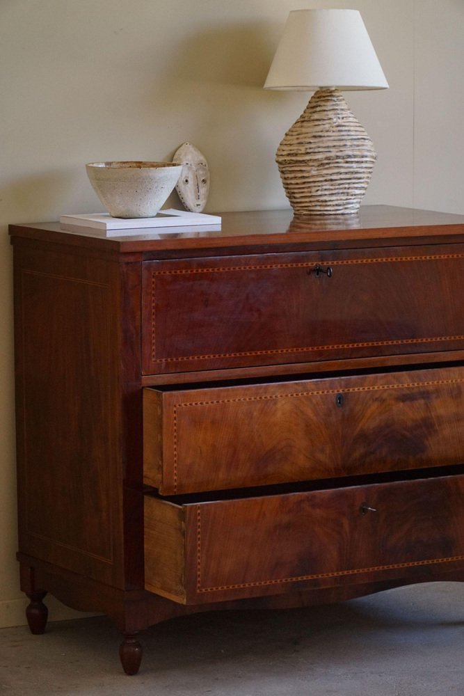 19th Century Empire Danish Mahogany Dresser with Intarsia