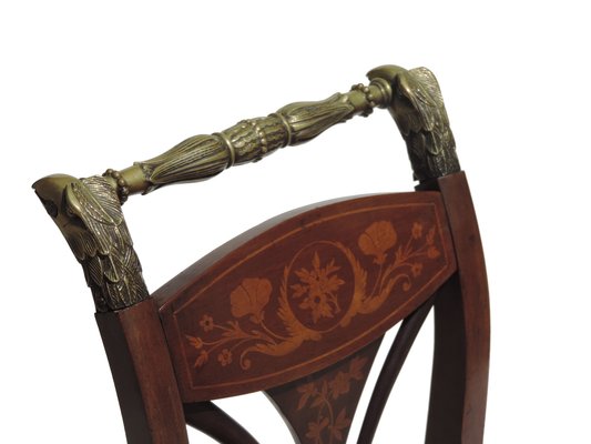 19th Century Empire Marquetry and Bronze Side Chair, Italy-KGD-928659