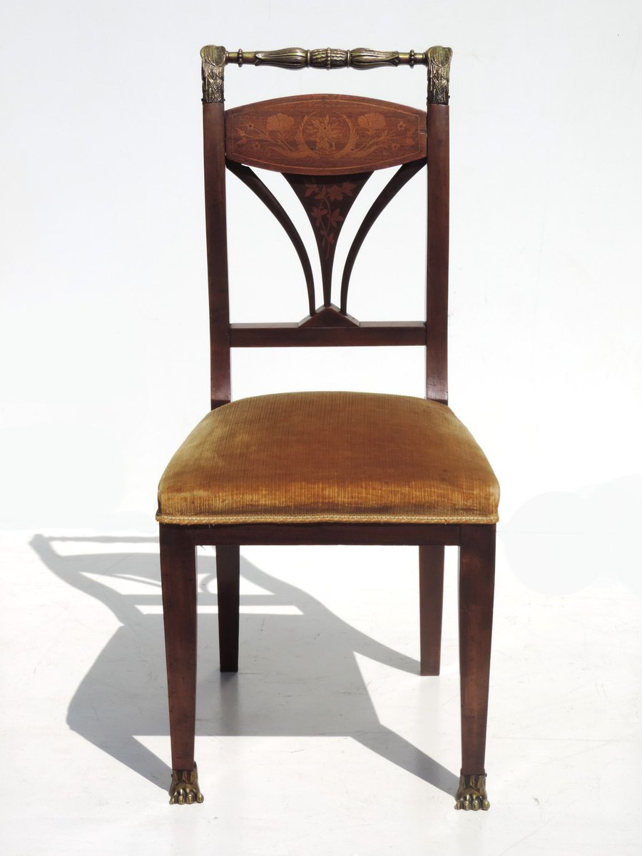 19th Century Empire Marquetry and Bronze Side Chair, Italy