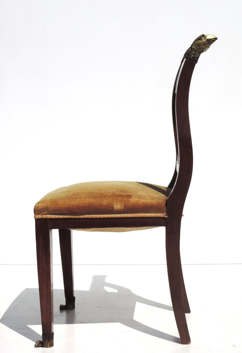 19th Century Empire Marquetry and Bronze Side Chair, Italy