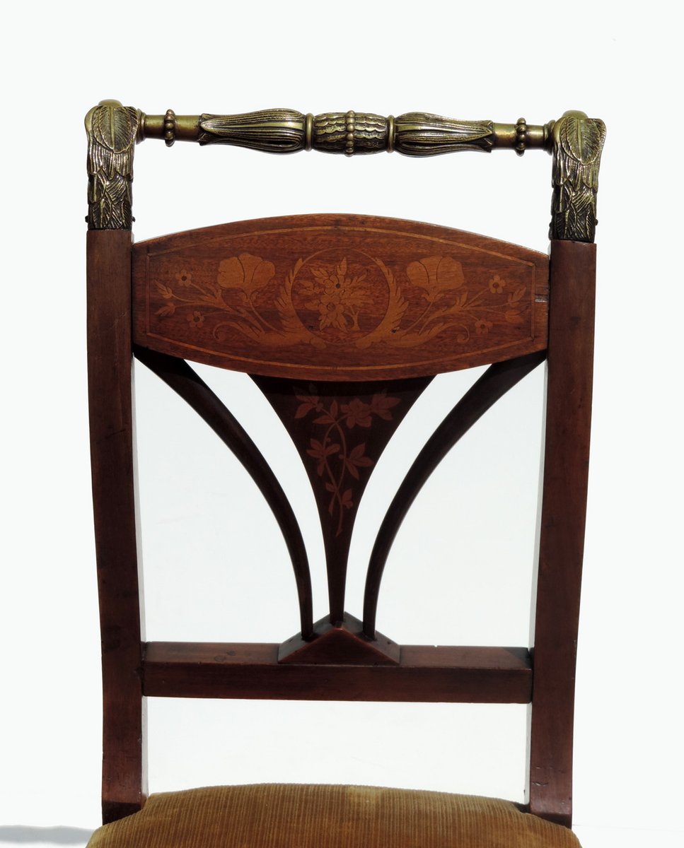 19th Century Empire Marquetry and Bronze Side Chair, Italy