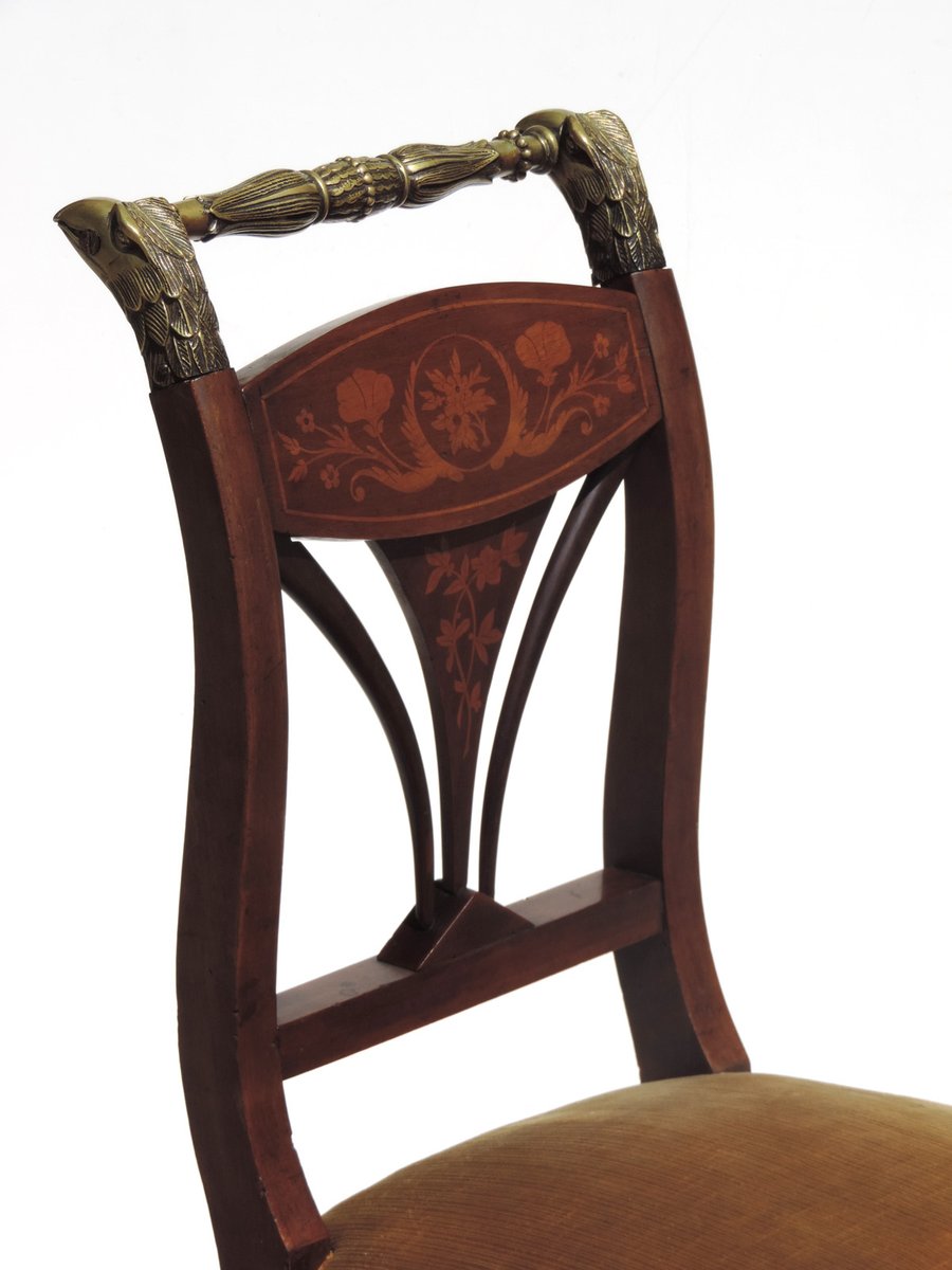 19th Century Empire Marquetry and Bronze Side Chair, Italy