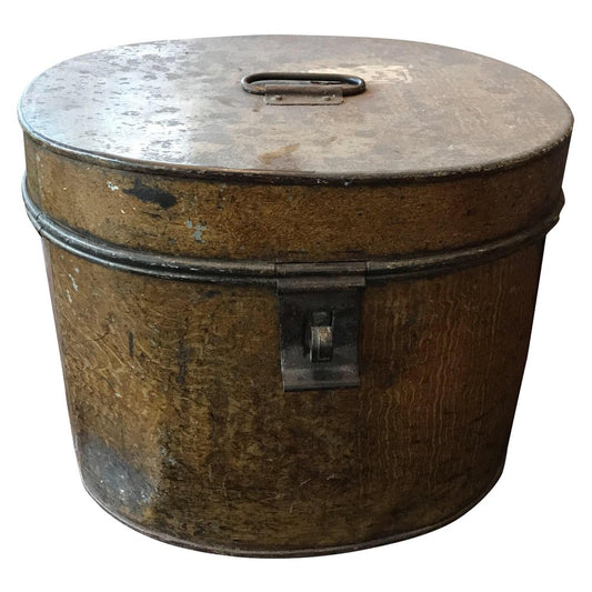 19th Century Empty Metal Hat Box, 1875