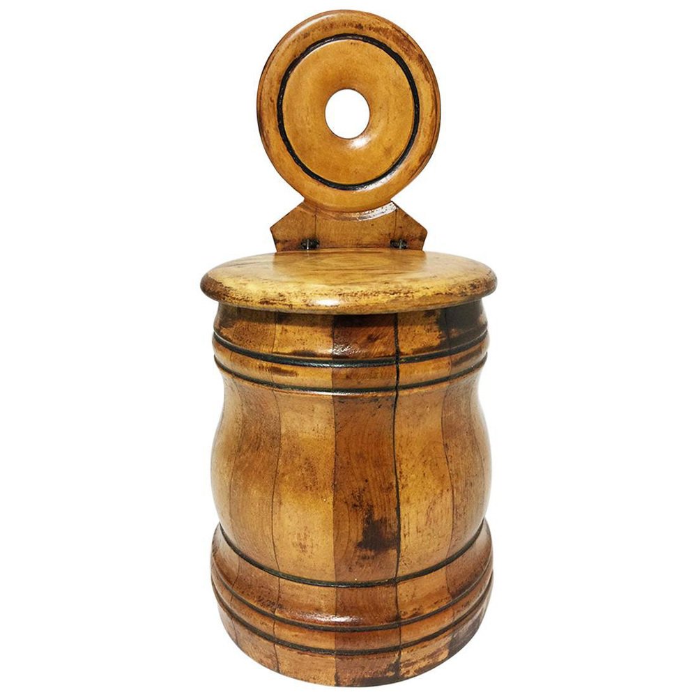 19th Century English Barrel Shaped Wall Mounted Salt Box