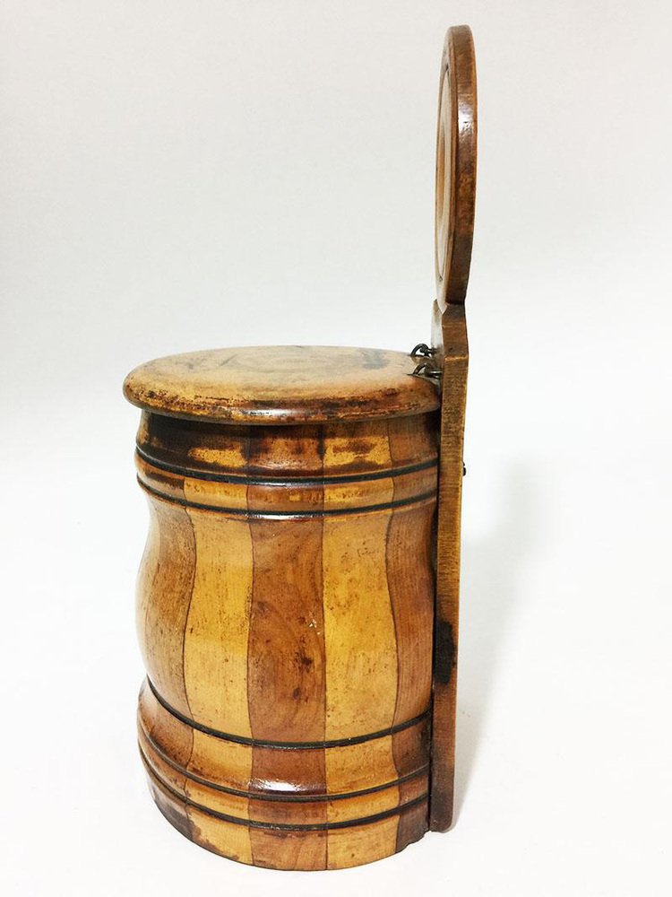 19th Century English Barrel Shaped Wall Mounted Salt Box